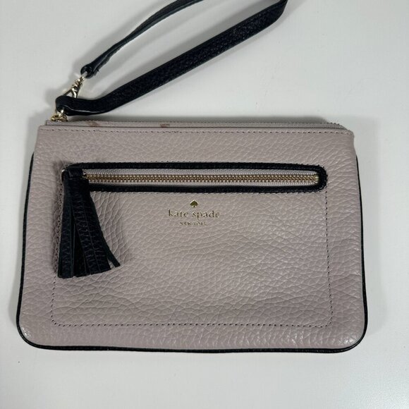 Kate Spade Pebbled Leather Wristlet/Wallet TINIE Chester Street Almond/Black - Picture 2 of 10